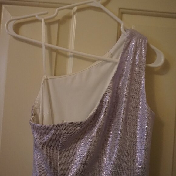 New Aidan Mattox Silver One Shoulder Formal Gown Size 2 - Picture 8 of 12